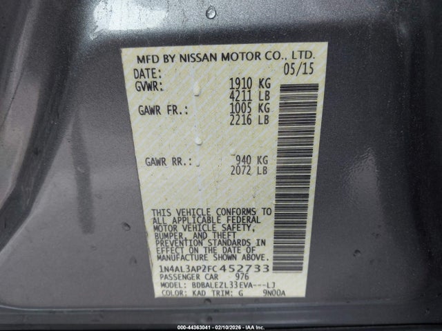 Nissan Altima 2.5 S 2015 1N4AL3AP2FC452733 Image 9