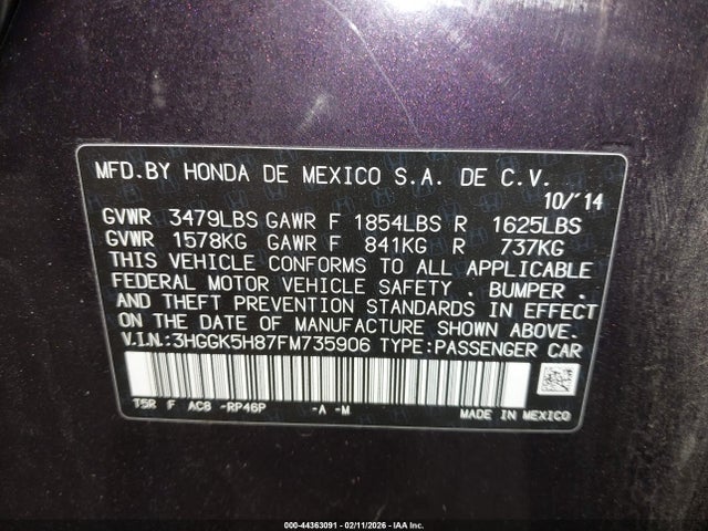 3HGGK5H87FM735906 Honda Fit Ex/ex-l