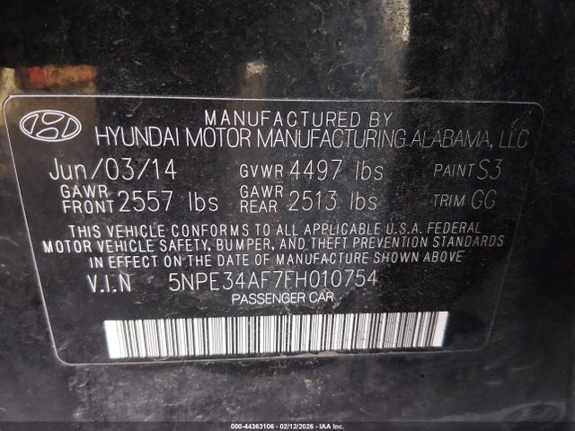 Hyundai Sonata Limited 2015 5NPE34AF7FH010754 Image 9
