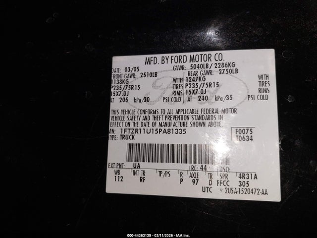 Продажа на аукционе авто 2005 Ford Ranger Edge/xl/xlt, vin: 1FTZR11U15PA81335, номер лота: 44363139