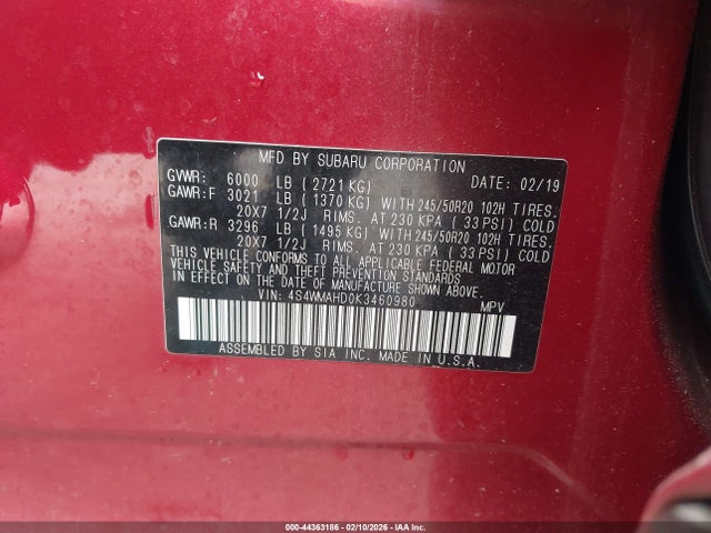 4S4WMAHD0K3460980 Subaru Ascent Premium