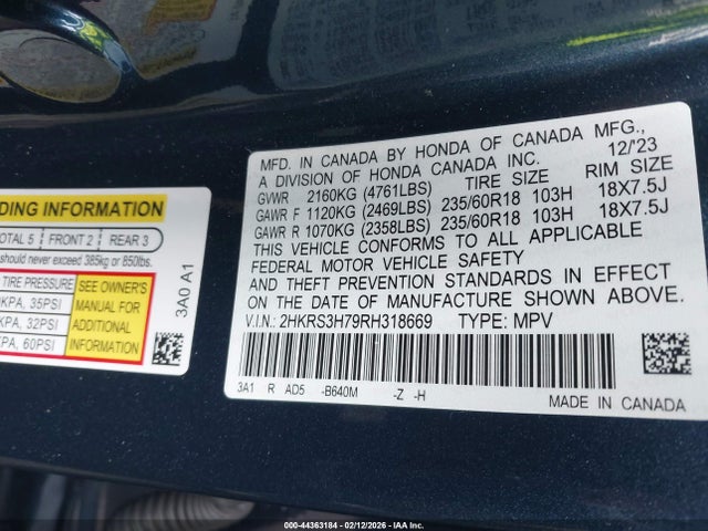 2HKRS3H79RH318669 Honda Cr-v Ex-l 2wd