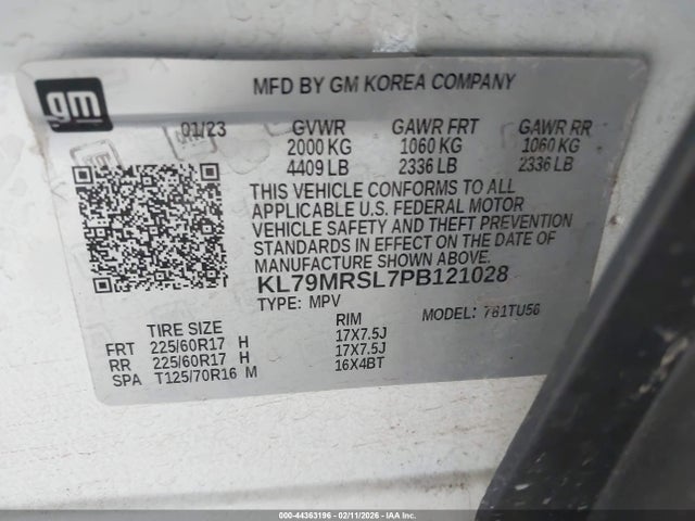 KL79MRSL7PB121028 Chevrolet Trailblazer Awd Lt