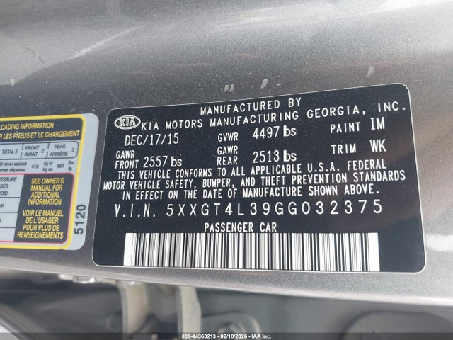 5XXGT4L39GG032375 KIA Optima Lx