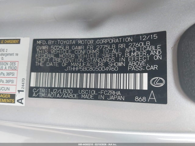 Продажа на аукционе авто 2016 Lexus Rc F, vin: JTHHP5BC8G5004960, номер лота: 44363215