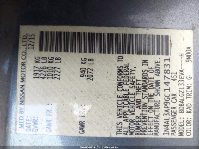 1N4AL3AP9GC147831 Nissan Altima 2.5 S
