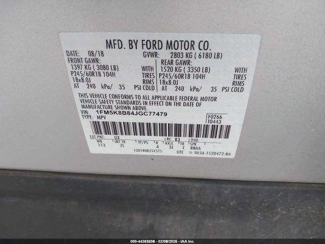1FM5K8B84JGC77479 Ford Explorer