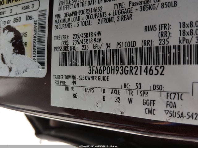 2016 Ford Fusion Se მანქანა იყიდება აუქციონზე, vin: 3FA6P0H93GR214652, აუქციონის ნომერი: 44363243