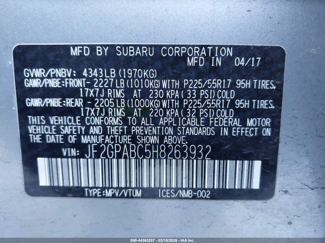 Subaru Crosstrek 2.0i Premium 2017 JF2GPABC5H8263932 Image 9