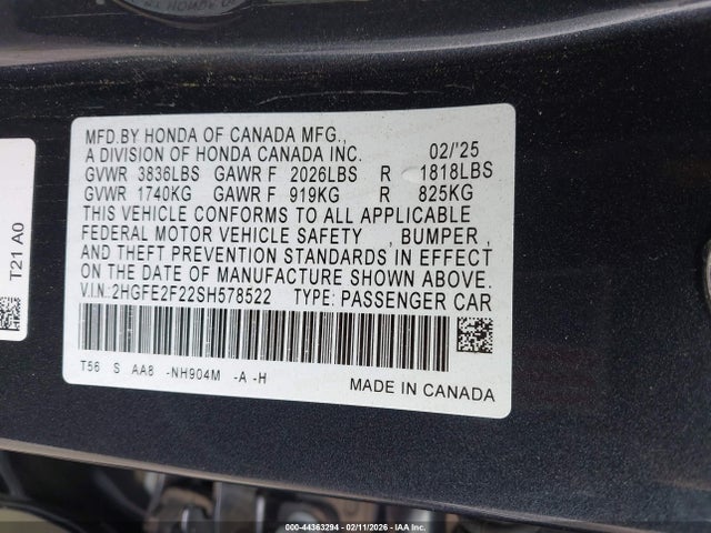 Honda Civic Lx 2025 2HGFE2F22SH578522 Image 11