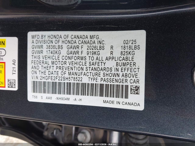 Honda Civic Lx 2025 2HGFE2F22SH578522 Image 9