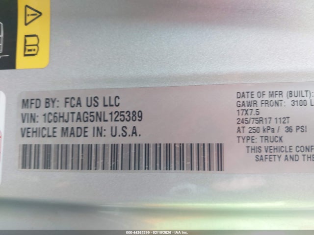 1C6HJTAG5NL125389 Jeep Gladiator Sport 4x4