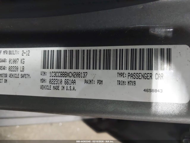 Aukcja sprzedaży 2012 Chrysler 200 Touring, vin: 1C3CCBBBXCN208137, numer aukcji: 44363348