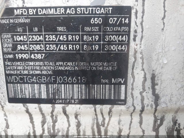 44363366 :رقم المزاد ، WDCTG4GB6FJ036618 vin ، 2015 Mercedes-benz Gla 250 4matic مزاد بيع