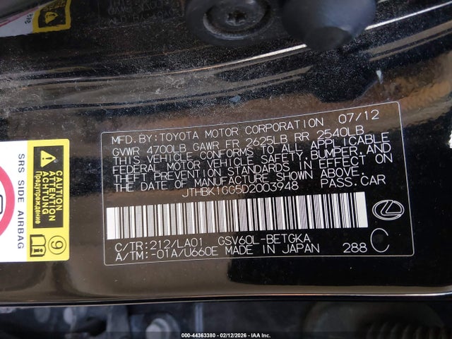 Продажа на аукционе авто 2013 Lexus Es 350, vin: JTHBK1GG5D2003948, номер лота: 44363380