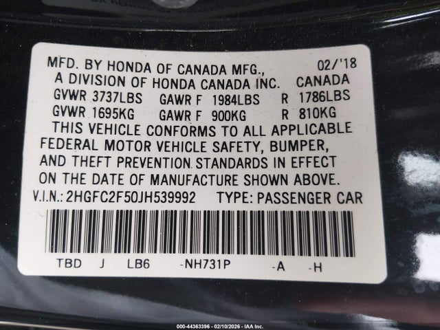 Honda Civic Lx 2018 2HGFC2F50JH539992 Image 9