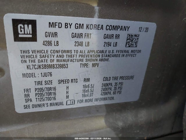 Chevrolet Trax Fwd Ls 2021 KL7CJKSB9MB339853 Image 9