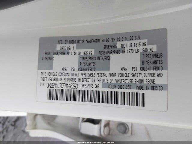 3MZBM1L70FM148390 Mazda Mazda3 I Touring