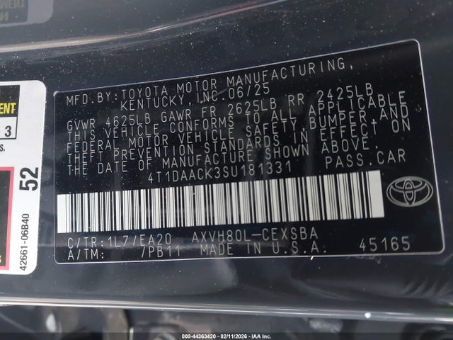 Toyota CAMRY SE 2025 4T1DAACK3SU181331 Image 9