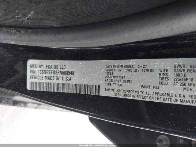 2023 Ram 1500 Big Horn  4x2 5'7 Box მანქანა იყიდება აუქციონზე, vin: 1C6RREFG3PN608548, აუქციონის ნომერი: 44363421