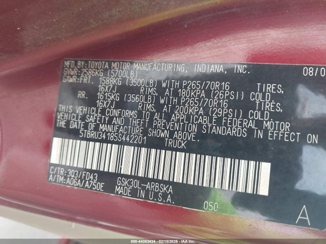 2005 TOYOTA TUNDRA 5TBRU34185S442201 Photo 8