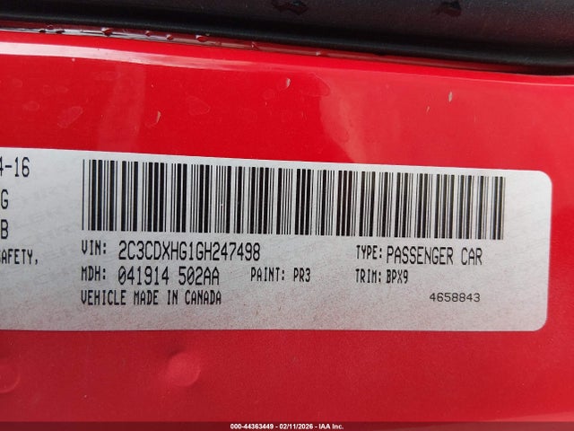 2C3CDXHG1GH247498 Dodge Charger Sxt
