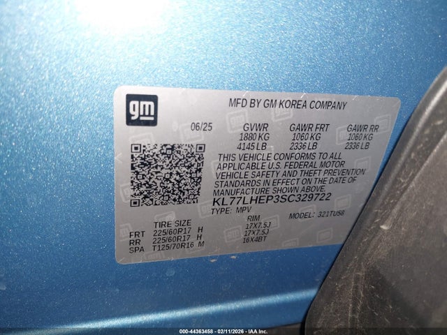KL77LHEP3SC329722 Chevrolet Trax Fwd Lt