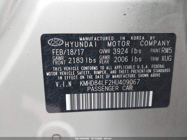 KMHD84LF2HU409067 Hyundai ELANTRA SE