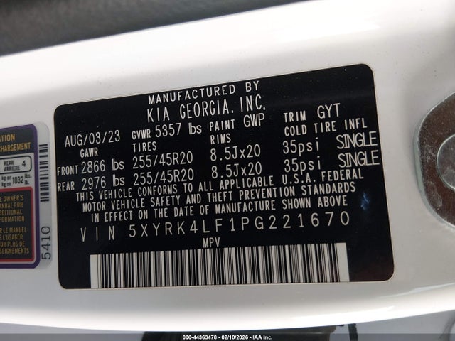 5XYRK4LF1PG221670 KIA SORENTO SX