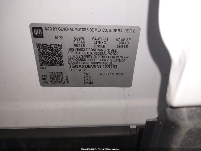 3GNAXUEV9NL128153 Chevrolet Equinox Awd Lt