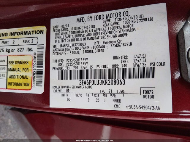 Ford Fusion Hybrid Se 2019 3FA6P0LU3KR208063 Image 9