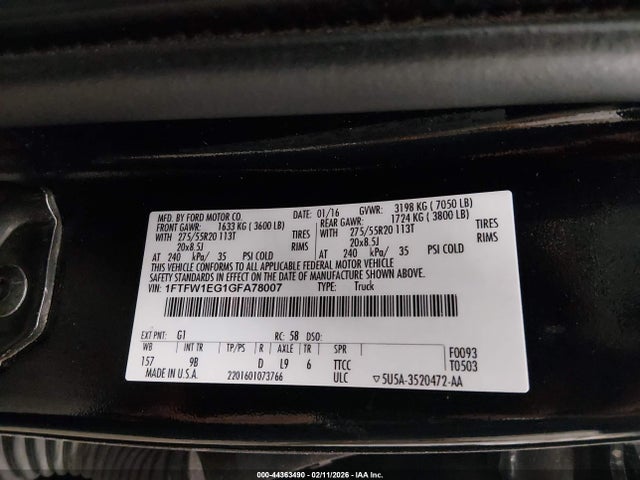 2016 FORD F-150 1FTFW1EG1GFA78007 Photo 8