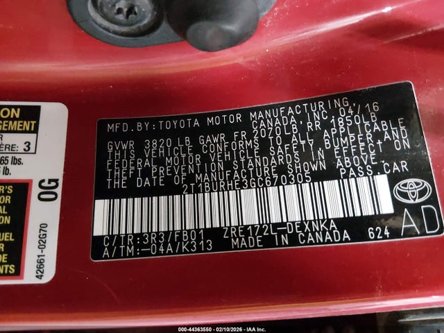 Toyota COROLLA LE 2016 2T1BURHE3GC670305 Image 9