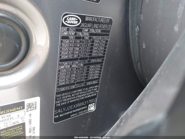 SALYJ2EX8MA317602 Land Rover Range Rover Velar P250 S
