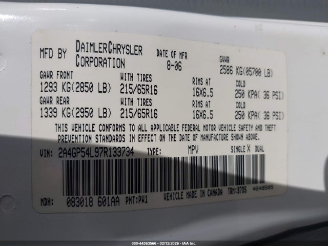 2007 CHRYSLER TOWN & COUNTRY 2A4GP54L97R133734 Photo 8