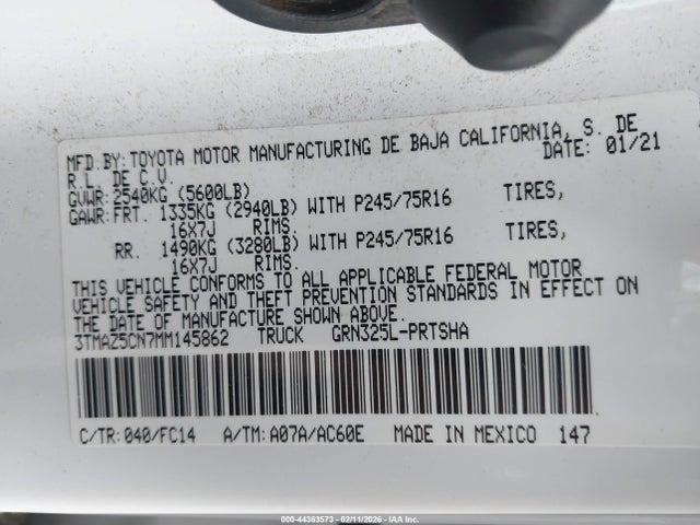 3TMAZ5CN7MM145862 Toyota Tacoma Sr5 V6