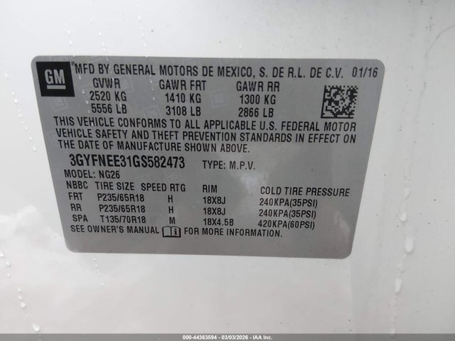 2016 CADILLAC SRX 3GYFNEE31GS582473 Photo 8