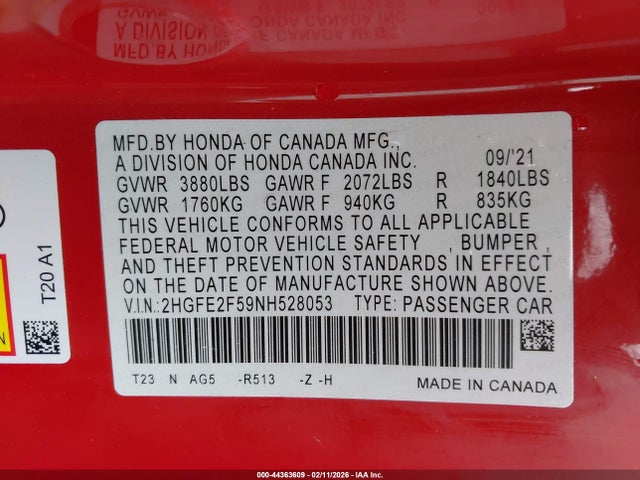 Honda Civic Sport 2022 2HGFE2F59NH528053 Image 9