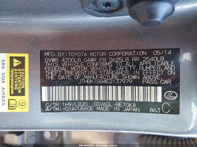Aukcja sprzedaży 2014 Lexus Es 350, vin: JTHBK1GG4E2137979, numer aukcji: 44363628