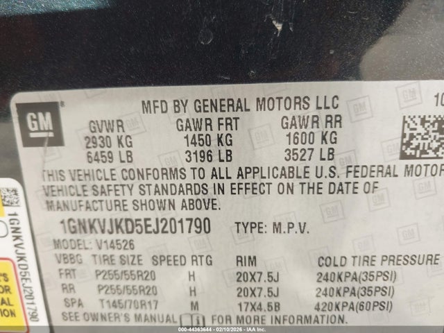 Chevrolet Traverse Ltz 2014 1GNKVJKD5EJ201790 Image 9