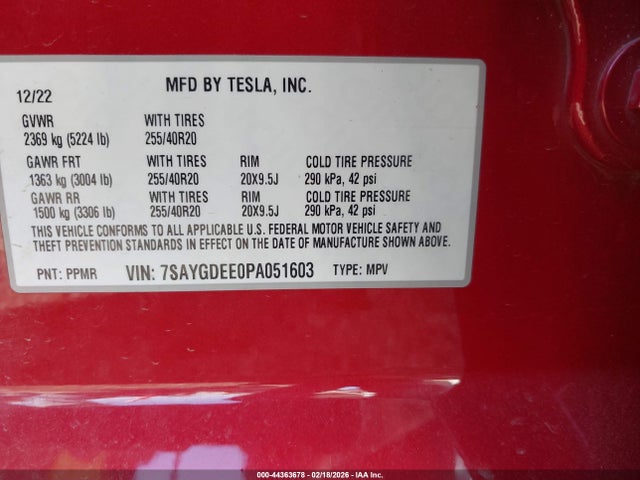 Продажа на аукционе авто 2023 Tesla Model Y Awd/long Range Dual Motor All-wheel Drive, vin: 7SAYGDEE0PA051603, номер лота: 44363678