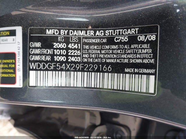 Продажа на аукционе авто 2009 Mercedes-benz C 300 Luxury/sport, vin: WDDGF54X29F229166, номер лота: 44363689