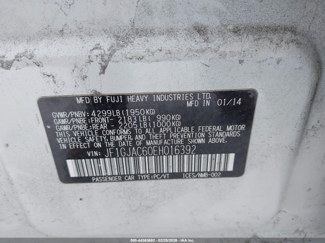 JF1GJAC60EH016392 Subaru Impreza 2.0i Premium