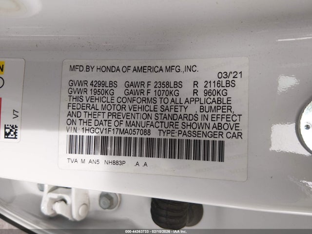 1HGCV1F17MA057088 Honda ACCORD LX
