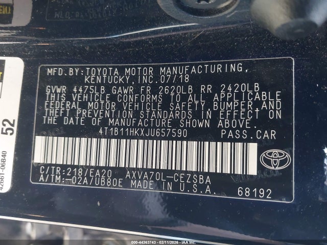 4T1B11HKXJU657590 Toyota CAMRY SE