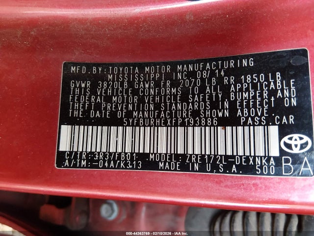5YFBURHEXFP193886 Toyota COROLLA LE