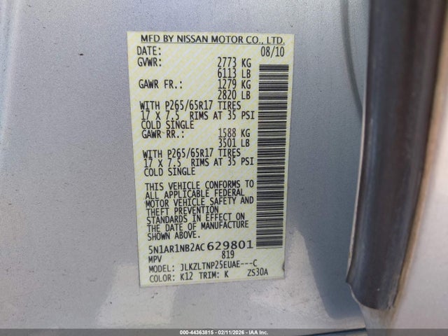 2010 NISSAN PATHFINDER 5N1AR1NB2AC629801 Photo 8