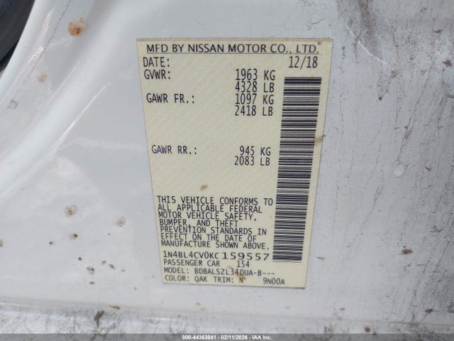 Nissan Altima 2.5 Sr 2019 1N4BL4CV0KC159557 Image 9