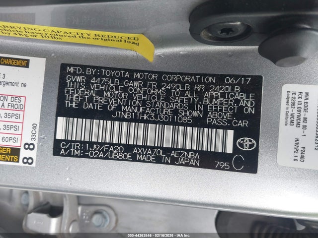 JTNB11HK3J3011085 Toyota CAMRY LE