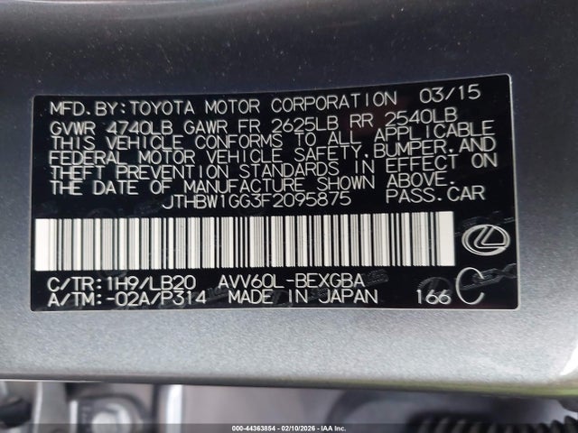 2015 LEXUS ES 300H JTHBW1GG3F2095875 Photo 8